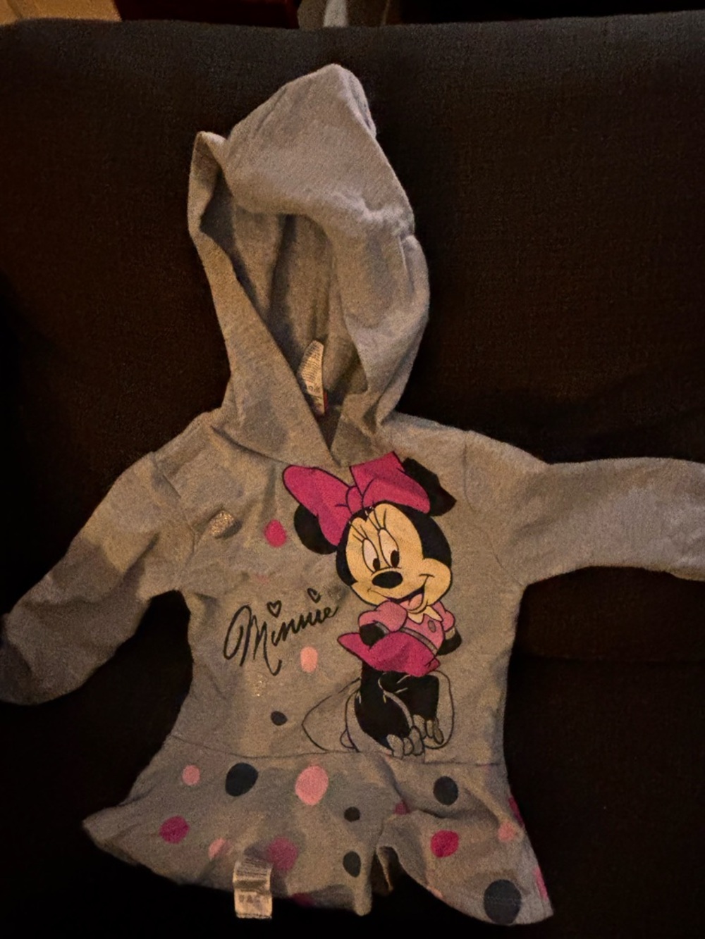 Disney Gray Minnie Mouse Hooded Girls Sweatshirt with Pink Accents